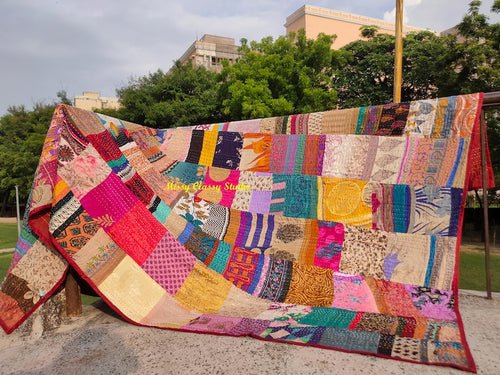 Handmade Patchwork Quilt Silk Patola Multicolor Quilt