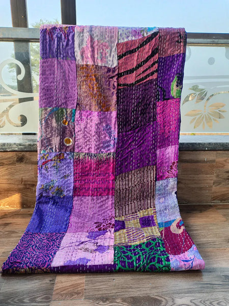 Handmade Patchwork Quilt Silk Patola Multicolor Quilt